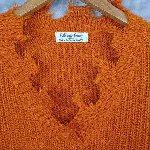 Full Circle Trends Distressed Sweater Womens XL Burnt Orange Boho Grunge Cropped - Picture 6 of 11